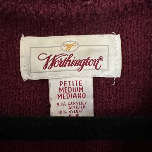 Worthington Women’s Burgundy Boucle Cardigan Polo Sweater - Medium Petite - Picture 5 of 6